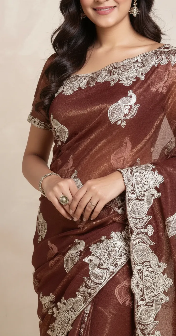 Embroidered  Kapils Mahroon Saree view 2