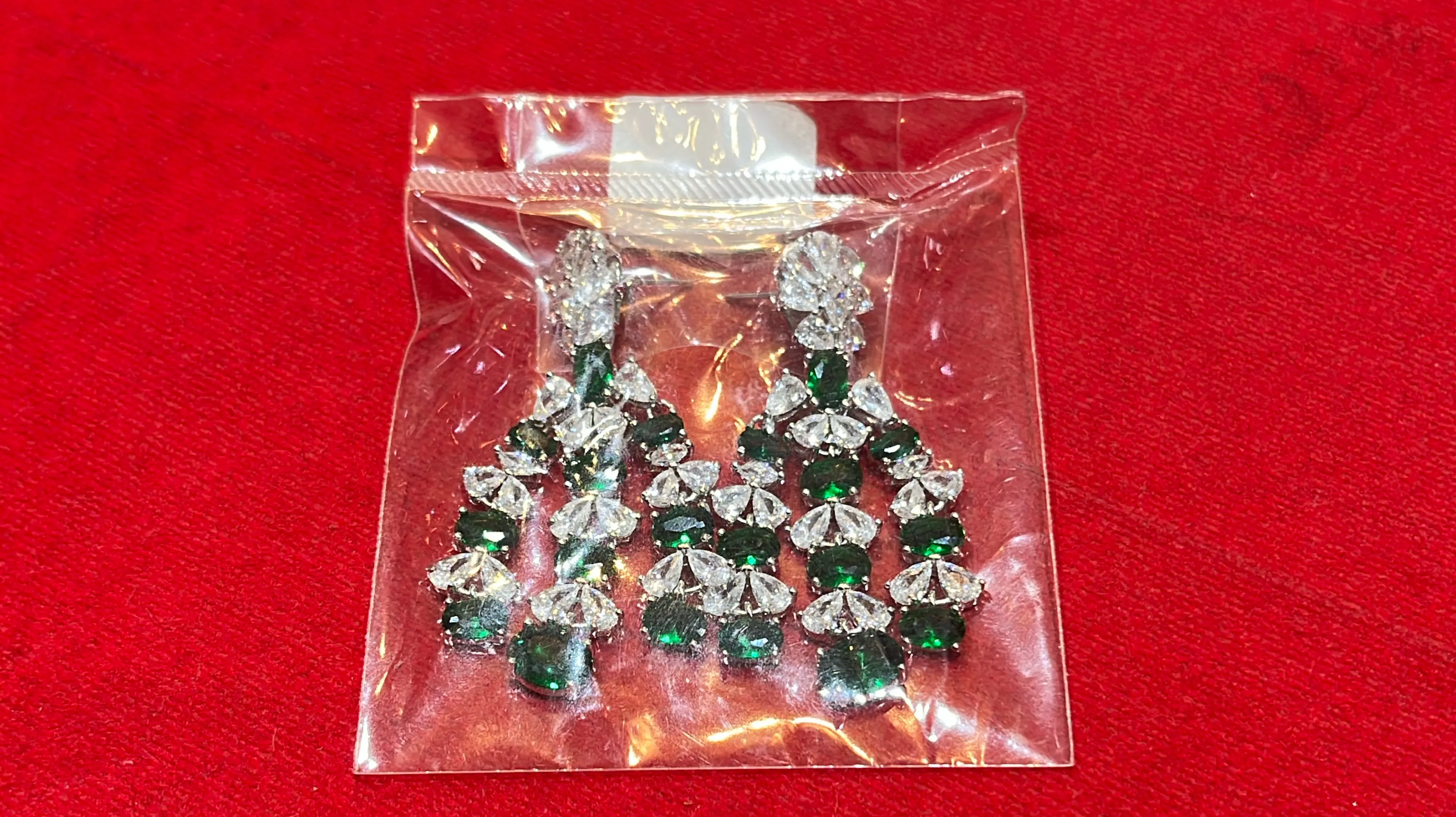 Crystal and Emerald Earrings 925 Silver view 2