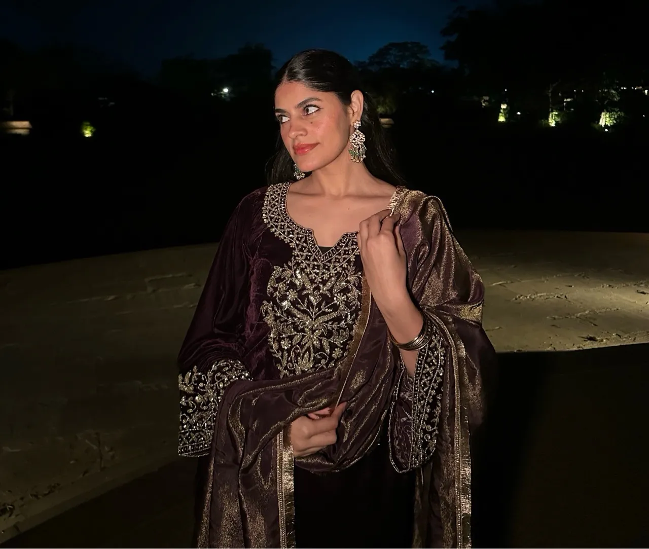 ‘Husnara’ Hand embroidered Velvet Suit view 3