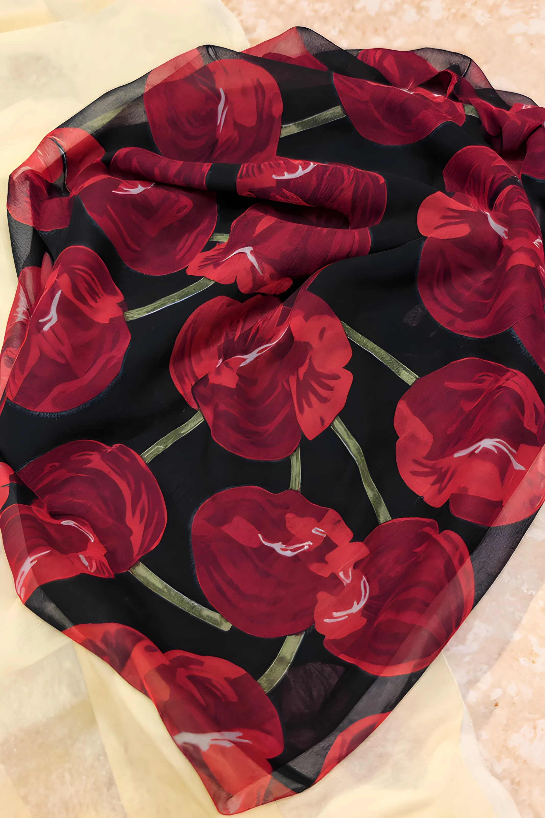 Red Floral Ethnic Scarf view 2