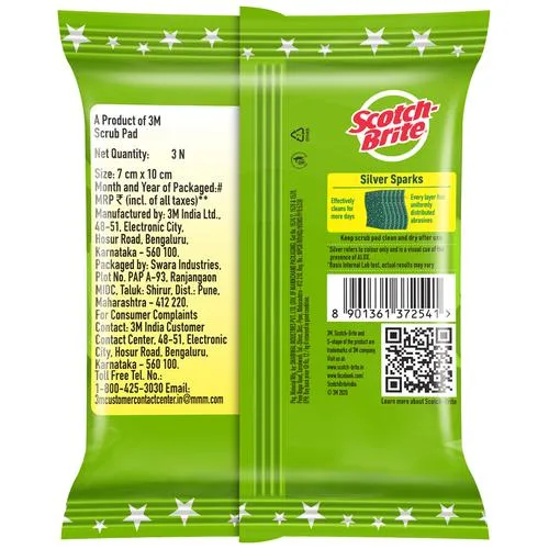 Scotch Brite Silver Sparks Scrub Pad 7 cm x 10 cm (Pack of 3) view 2