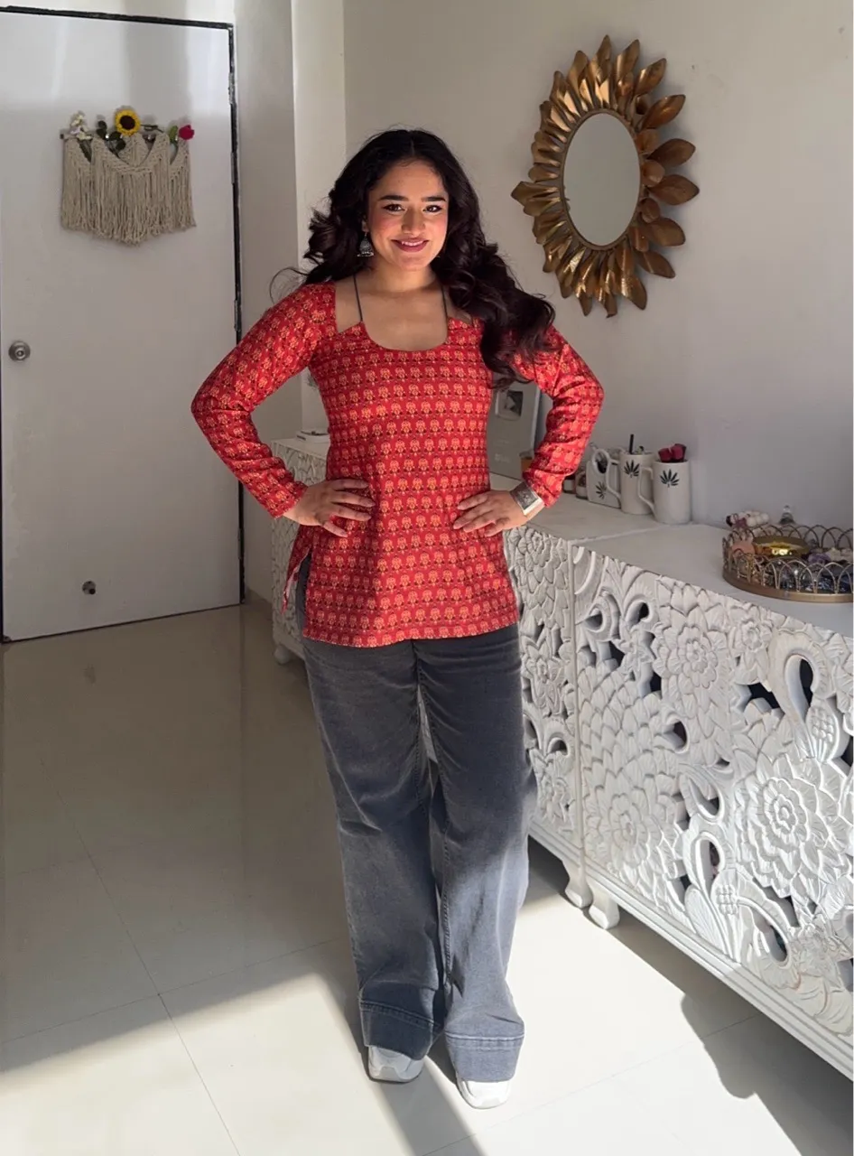 Rust Halter Neck Woolen Kurti