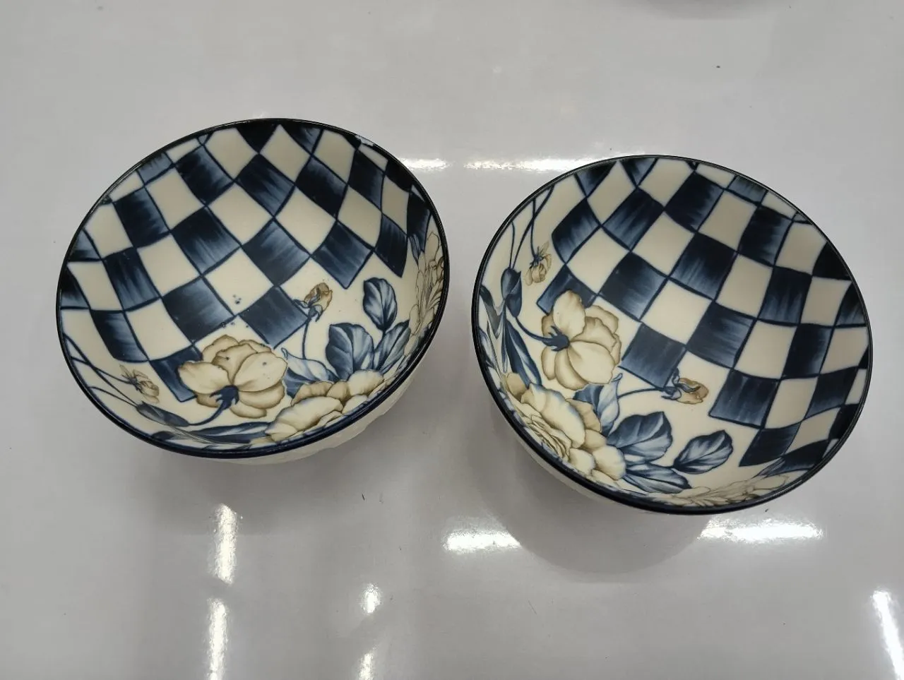Blue Checkered Ceramic Bowls view 2