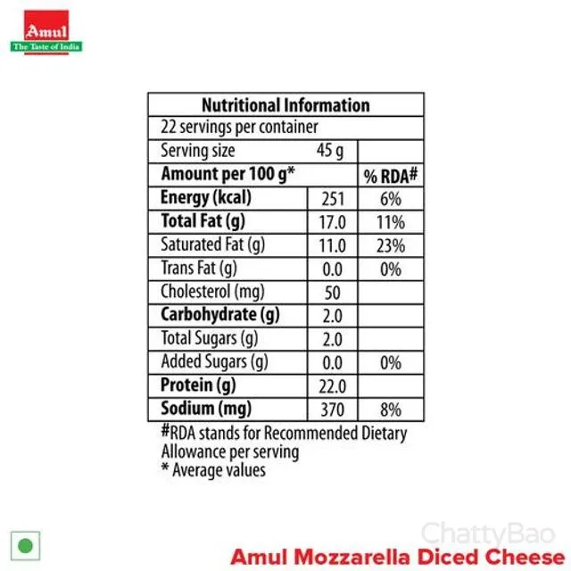 Amul Mozzarella Pizza Cheese Diced 1 Kg view 3