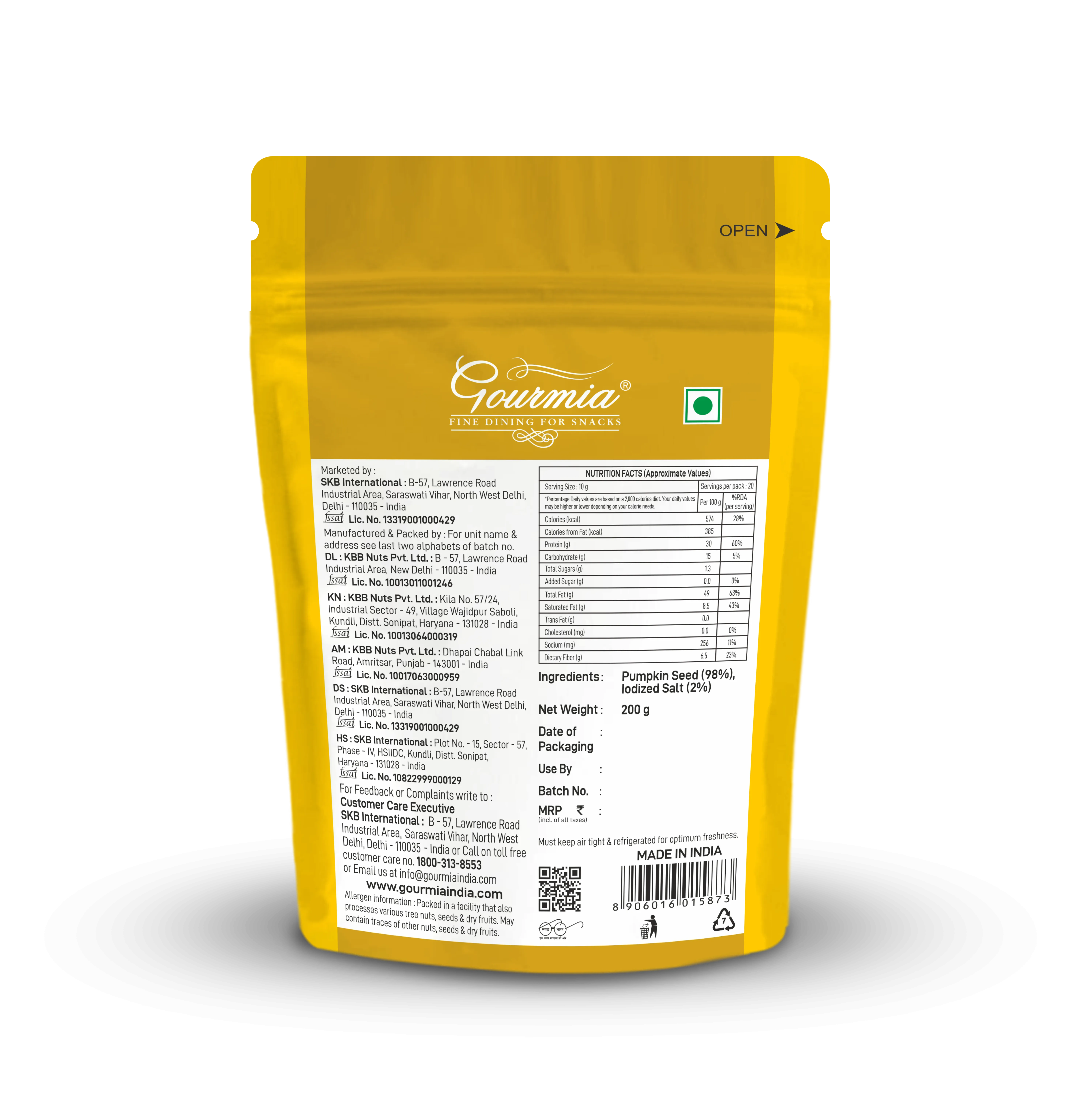 Gourmia Roasted Pumpkin Seeds Lightly Salted 200 g view 2