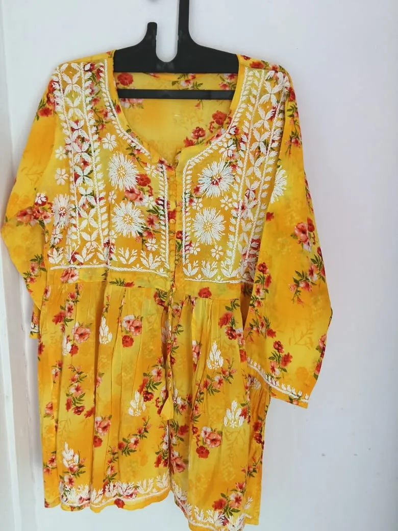 Embroidered Yellow Kurti view 2