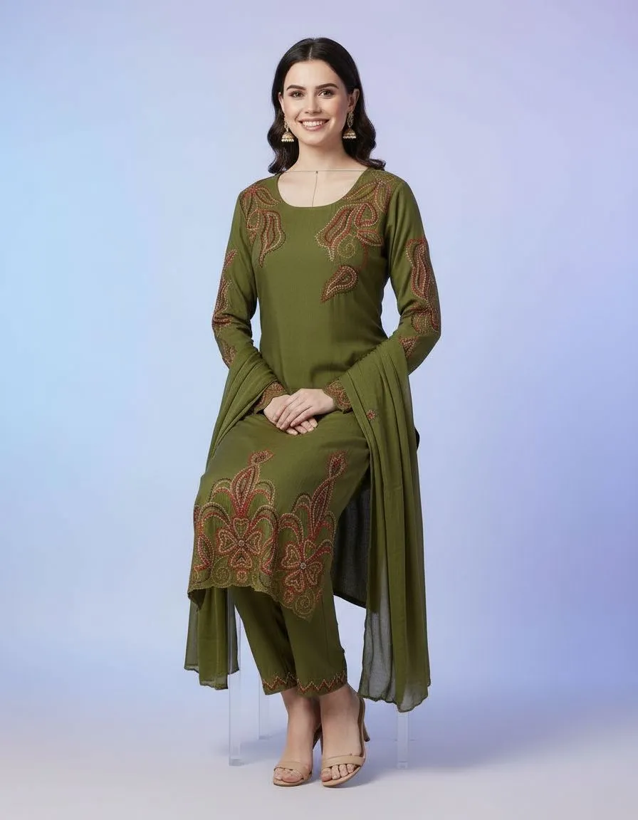 Embroidered Green Salwar Suit view 2