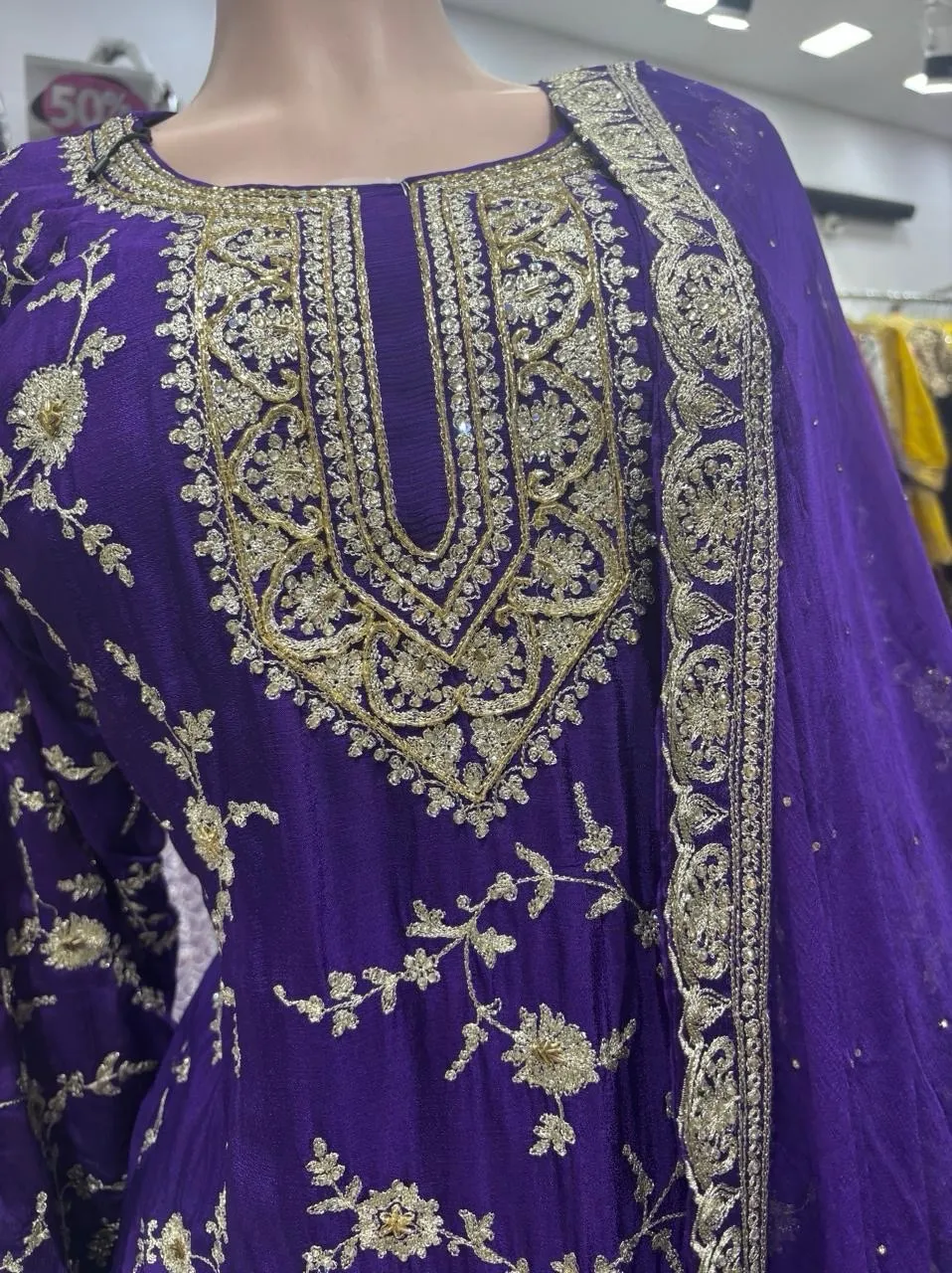 Silk Premium Purple Sharara Suit view 2