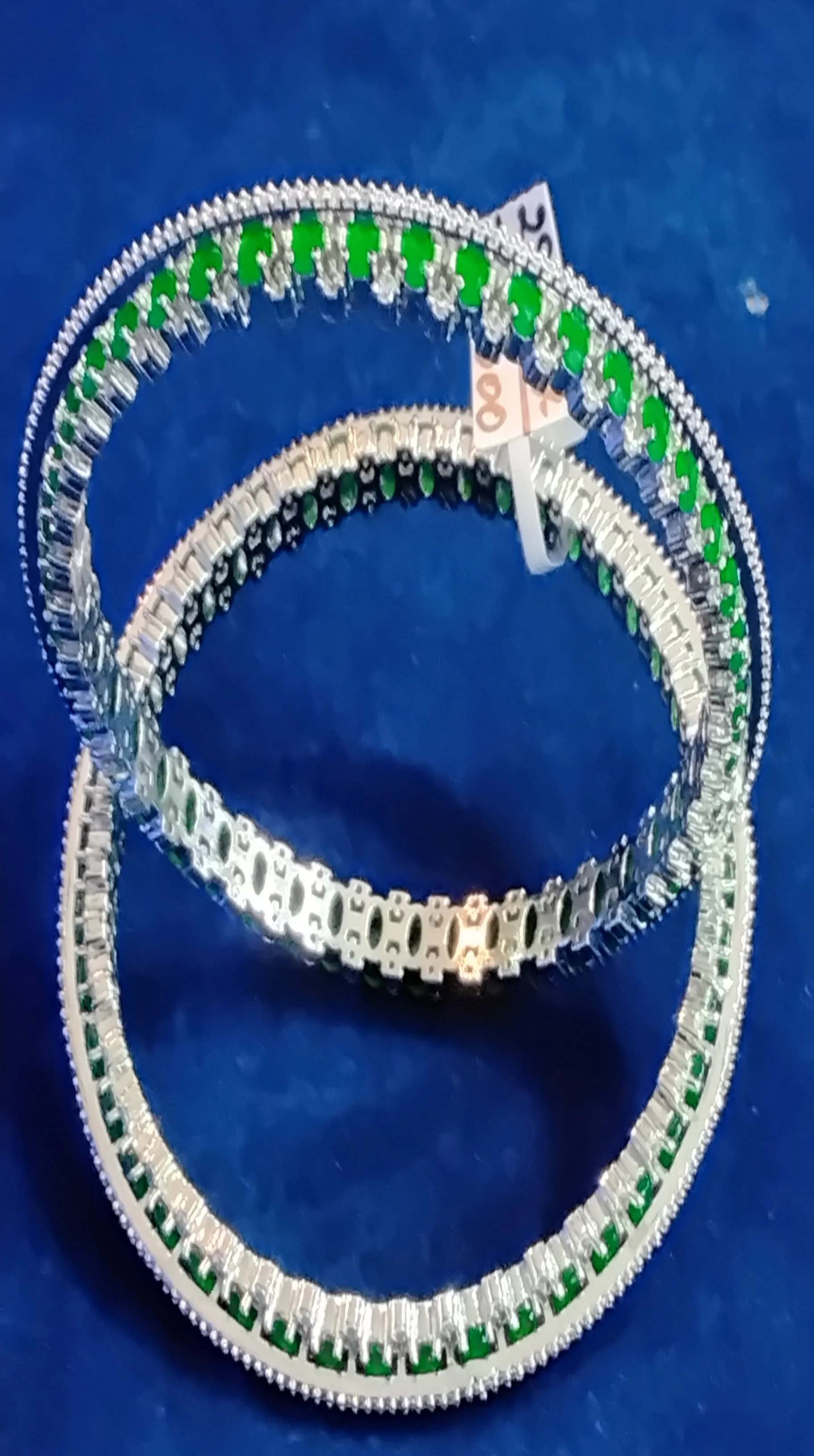 Silver Green Stone Bangles view 3