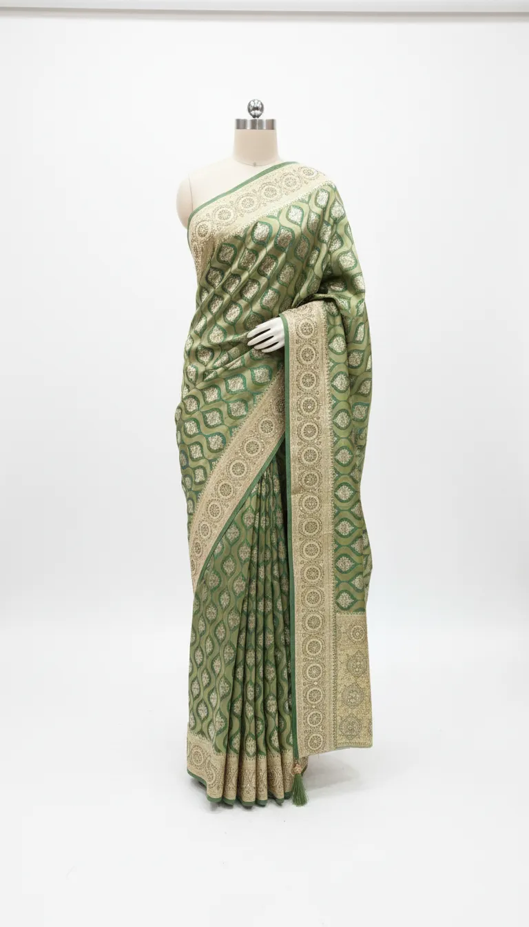 Green and Beige Embroidered Saree view 2