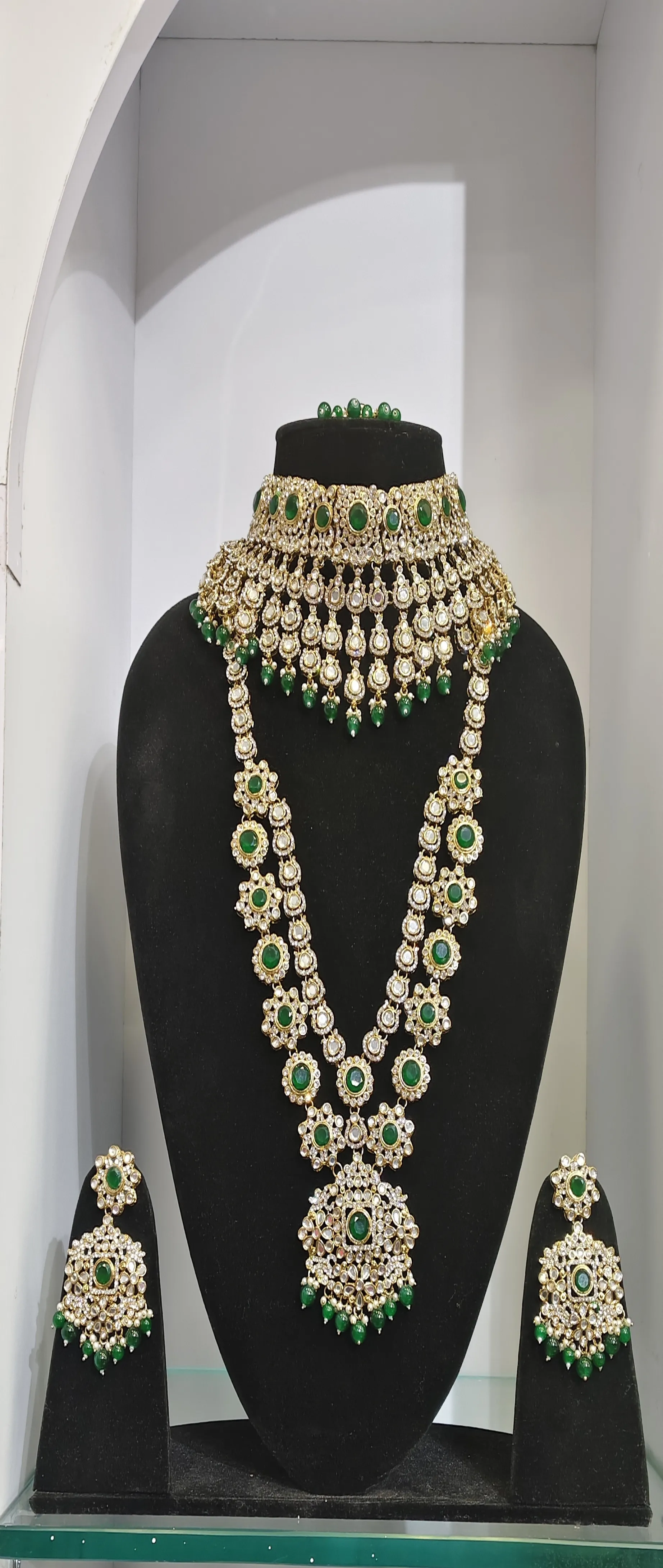 Bridal Mozo Night Green and Gold Necklace Set view 2