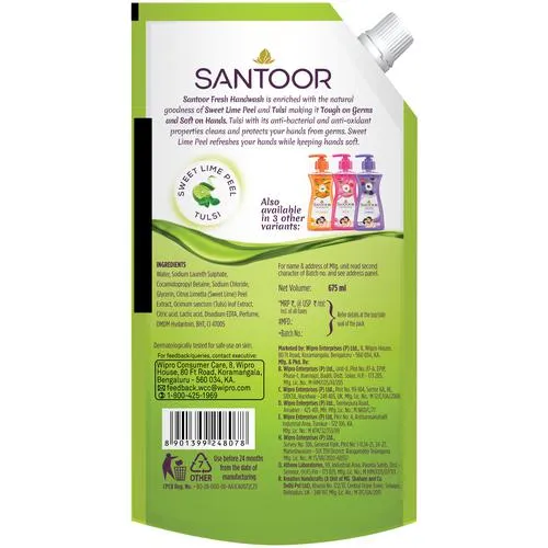 Santoor Fresh Gentle Hand Wash With Sweet Lime Peel & Tulsi 675 ml view 2