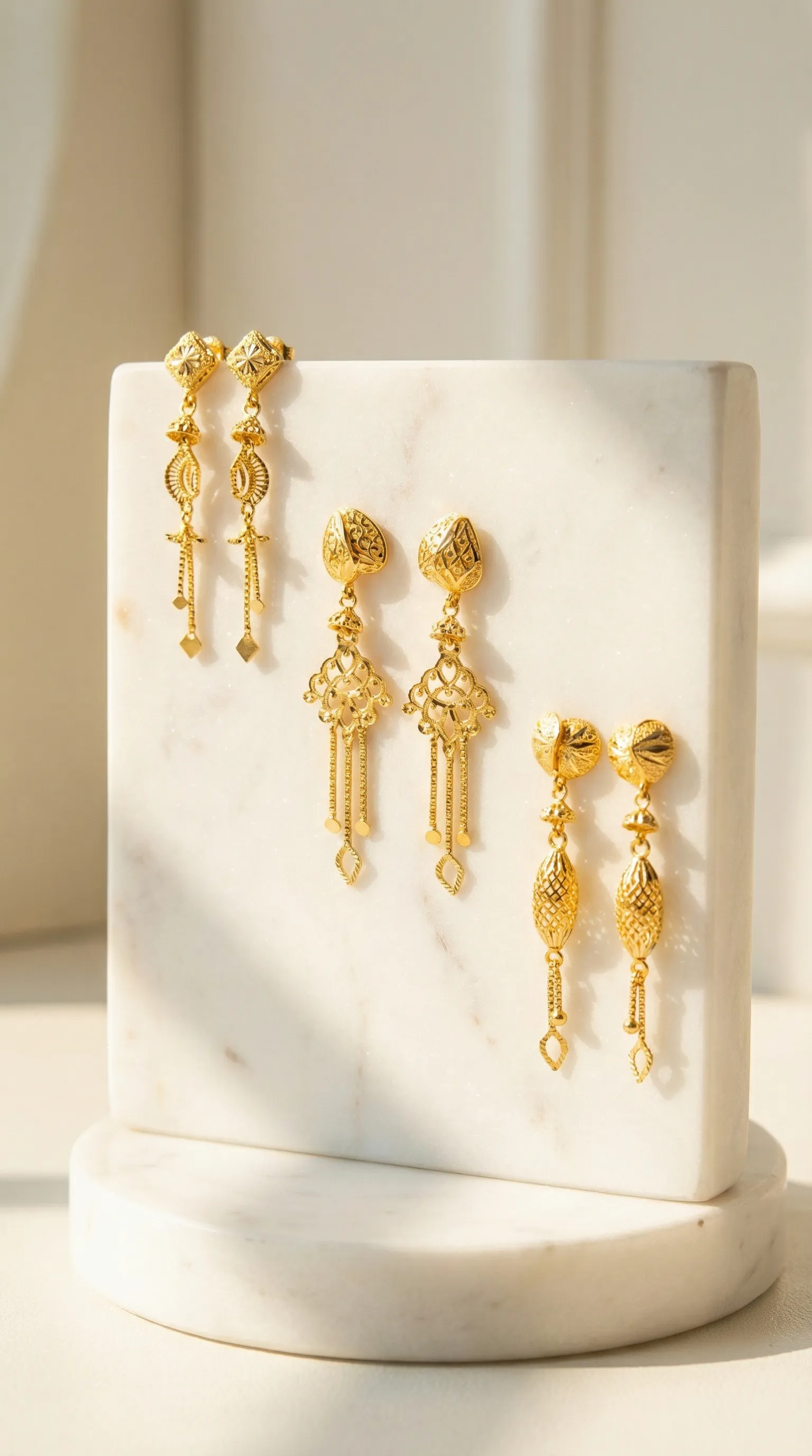 Elegant Gold Dangle Earrings view 2