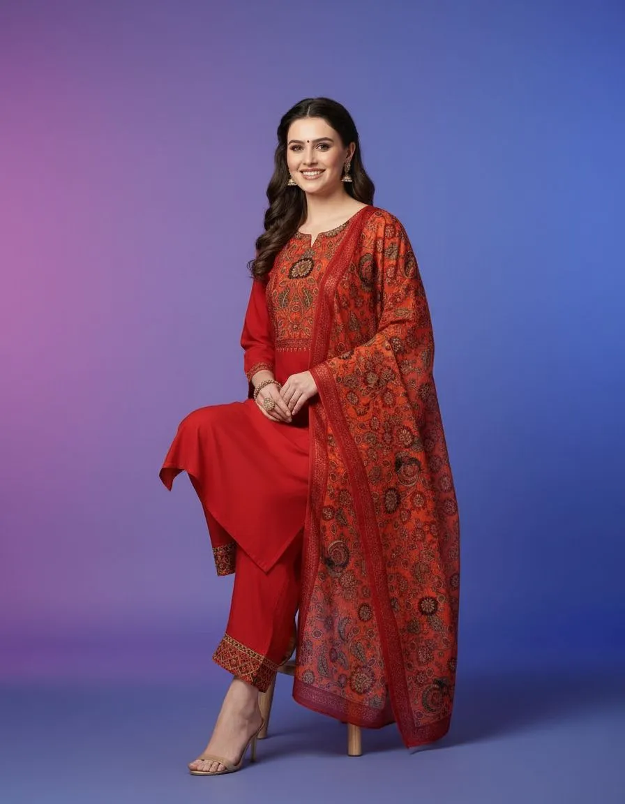 Ornate Red Salwar Suit view 2