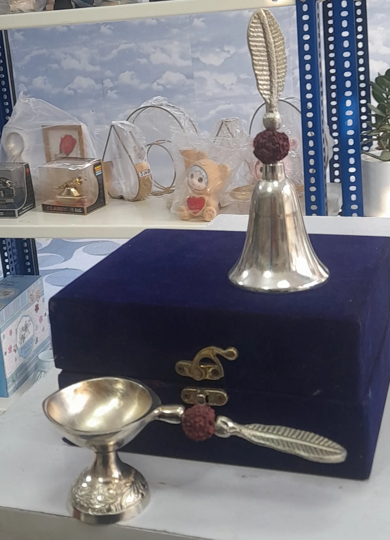 Silver Pooja Bell and Diya view 2