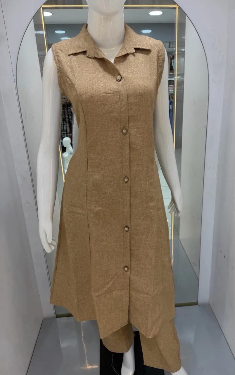 Sleeveless Linen Co-Erd Set view 3