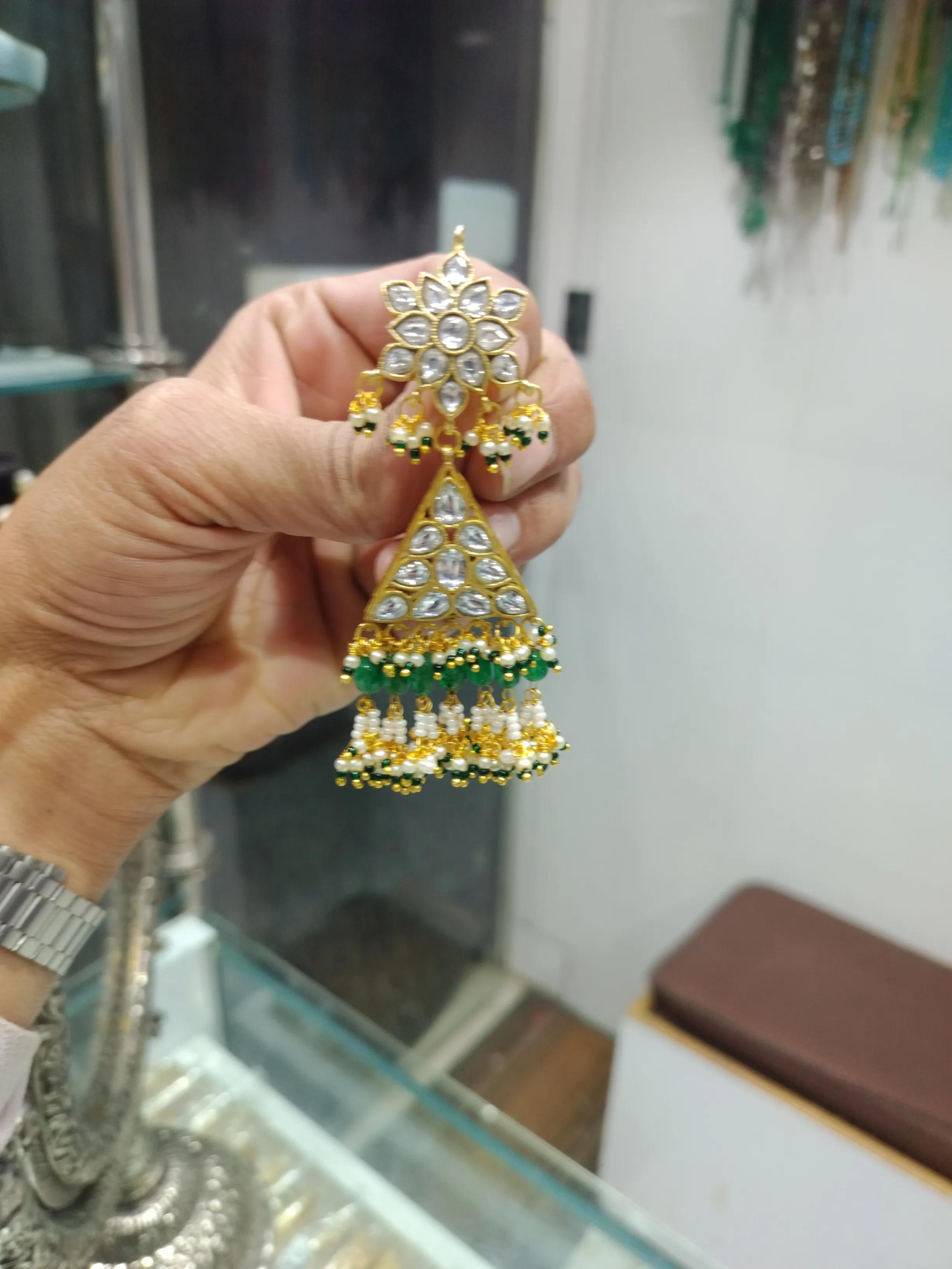 Traditional Indian Earrings Jadau Kundan view 3