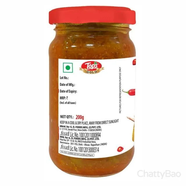 Tops Gold Stuffed Red Chilli Pickle 200 g view 2
