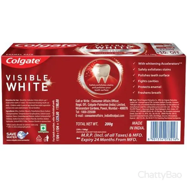 Colgate Toothpaste - Visible White Saver Pack 200 g view 2