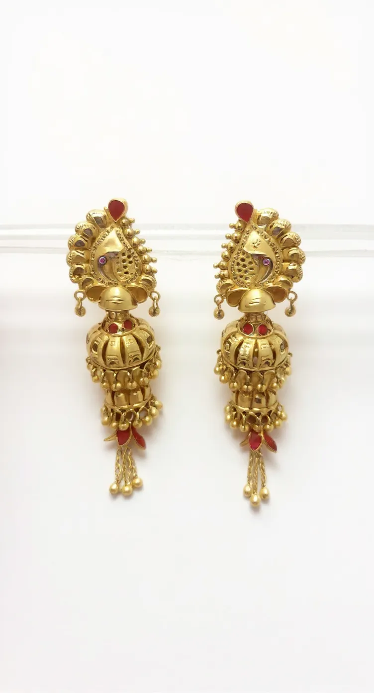Gold Jhumka Earrings view 2