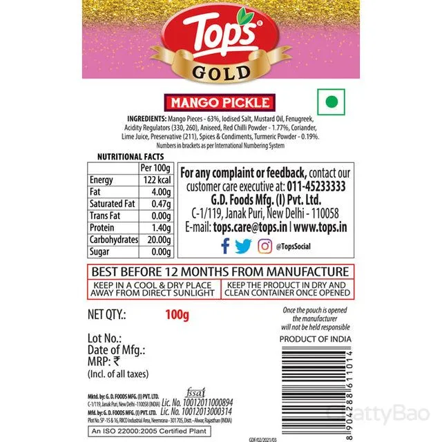 Tops Pickle Mango Pouch 90 g view 2