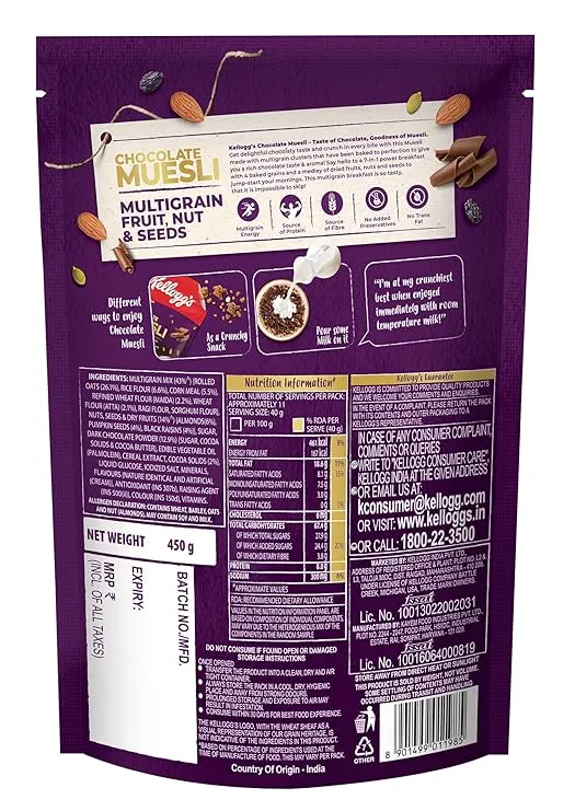 Kelloggs Chocolate Muesli Multigrain Fruit Nut & Seeds 450 g view 2