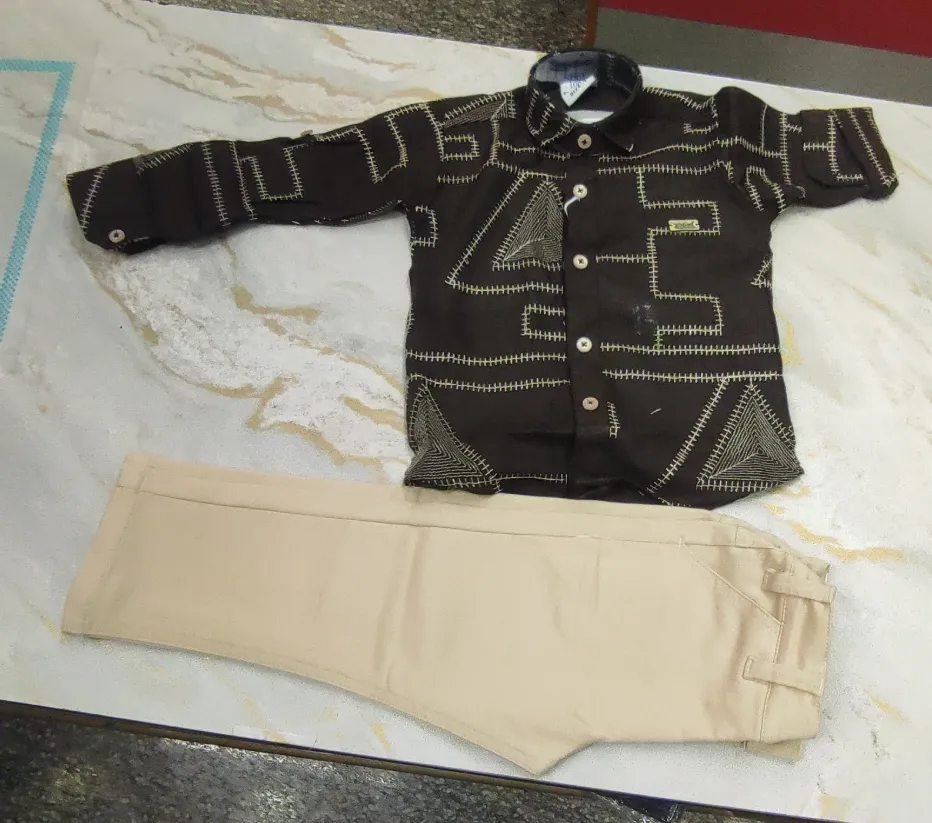 Kids Button-Up Shirt and Pants Set view 2