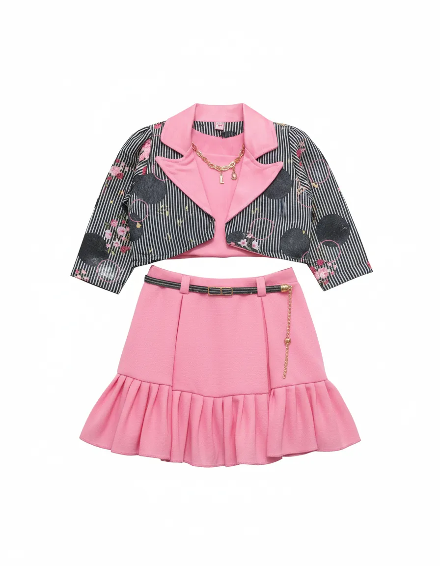 Pink Layered Skirt Set view 2
