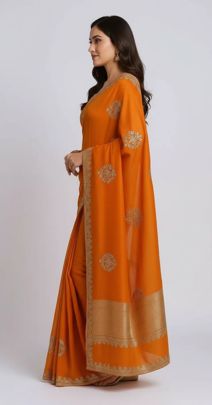 Elegant Embroidered Saree with Golden Border – Available in Multiple Colours view 2