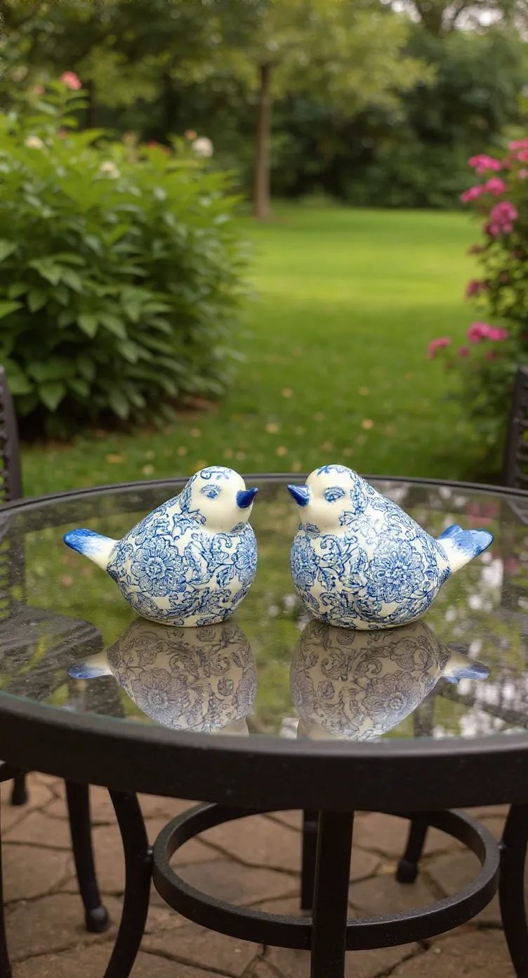 Blue and White Floral Birds view 4