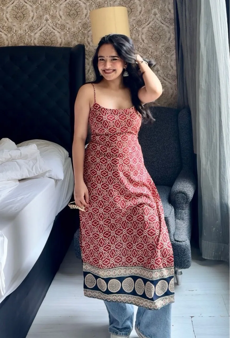 Maroon Ajrak Print Corset Kurti view 5