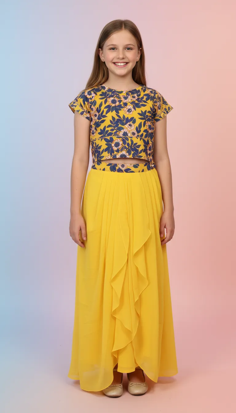 Floral Crop Top and Yellow Skirt Set Customisation