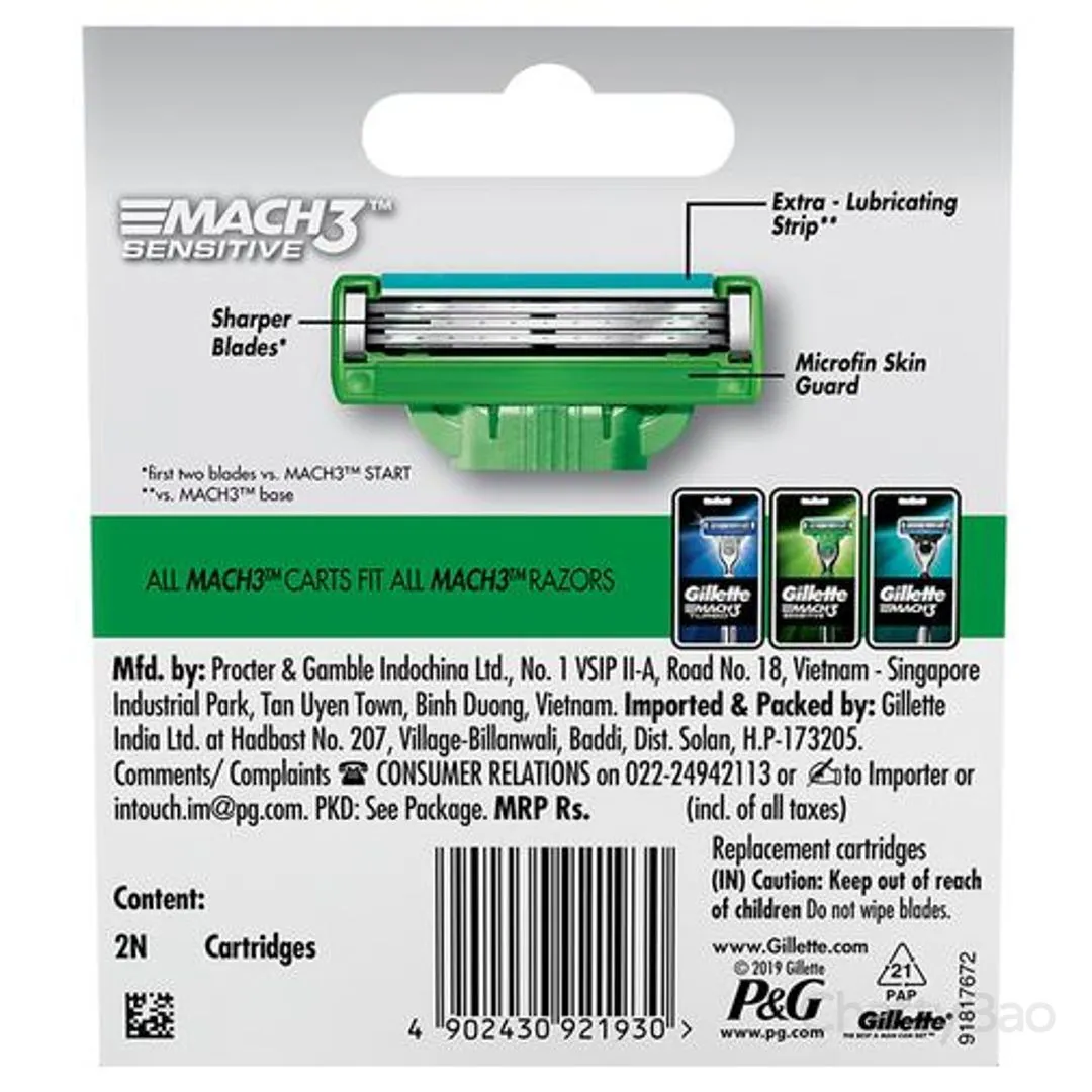 Gillette Mach3 Sensitive Razor Cartridges / Shaving Blade 2 Pieces view 2