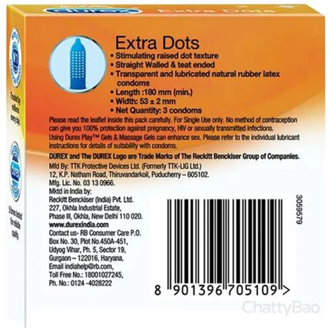 Durex Condoms - Extra Dots 3 Pieces view 2