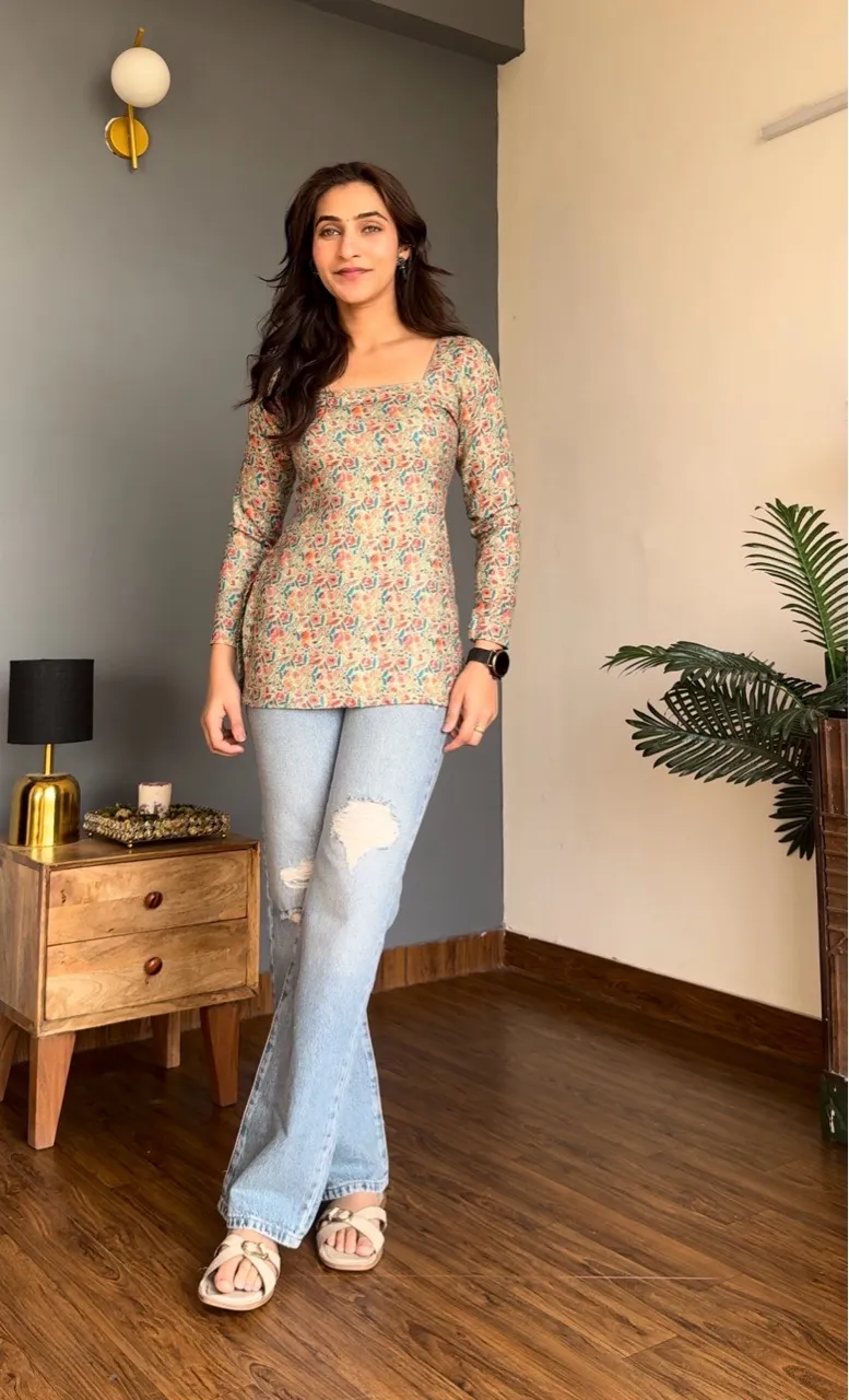 Green Floral Kurti (Woolen) view 2