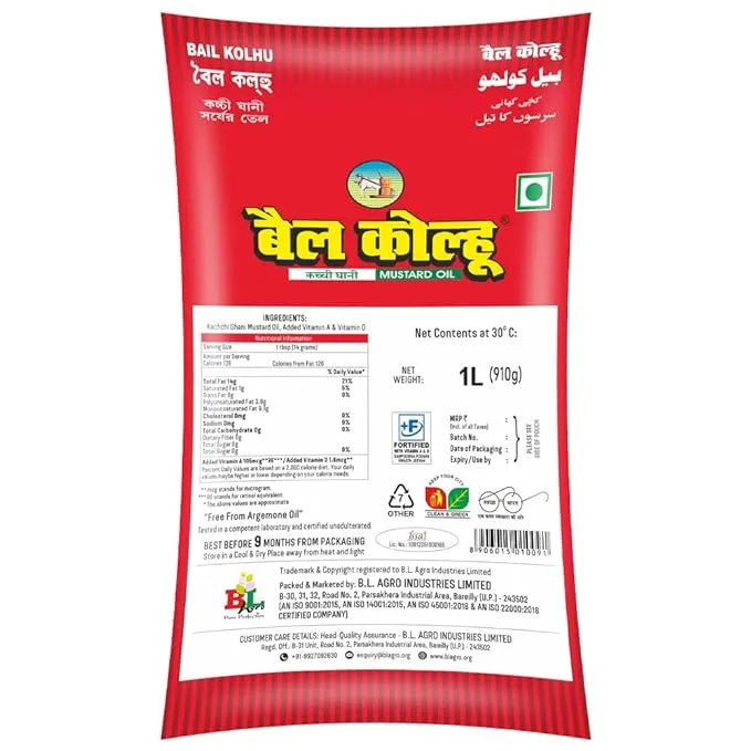 Bail Kolhu Kachi Ghani Mustard Oil Pouch 1 L view 2