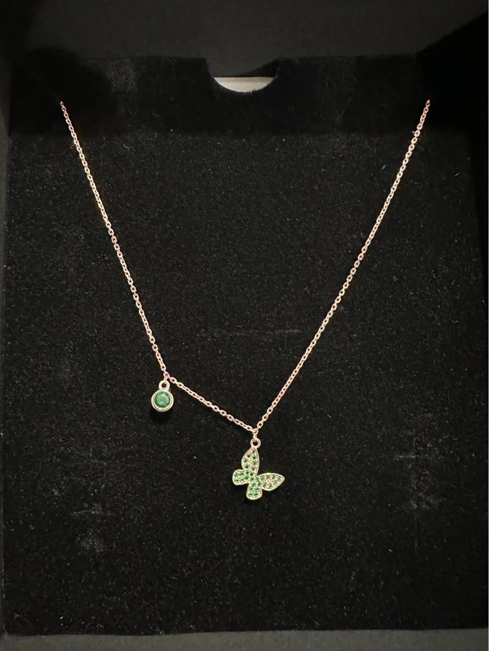 Emerald Butterfly Pendant Necklace view 2