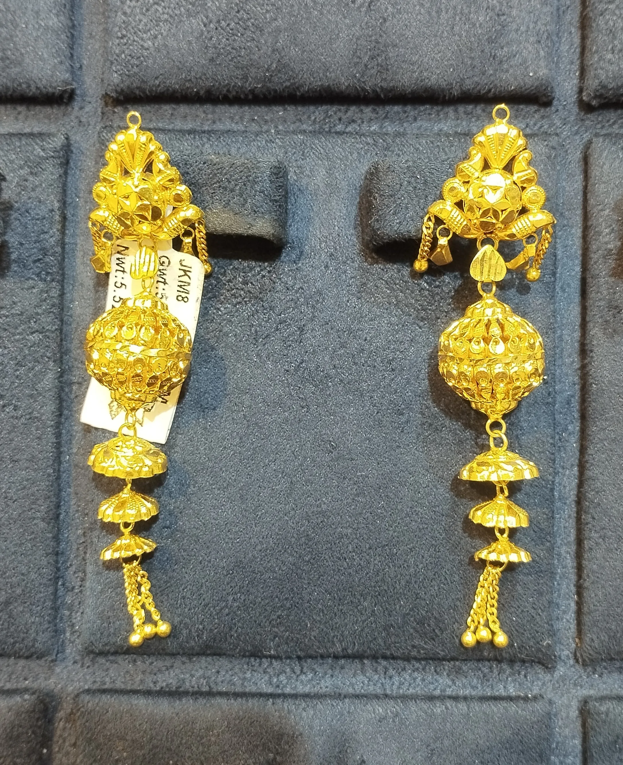 Gold Jhumka Earrings 18k view 2