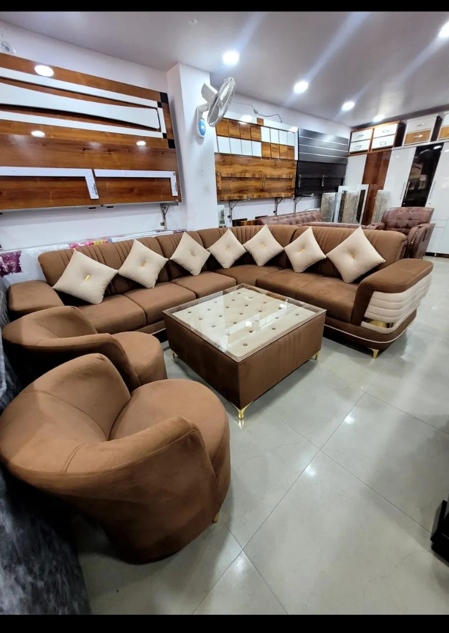 Luxurious Brown Corner Sofa Set view 2