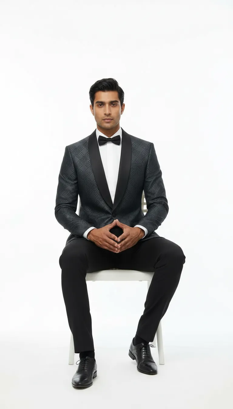 Designer Gray Tuxedo Suit view 6