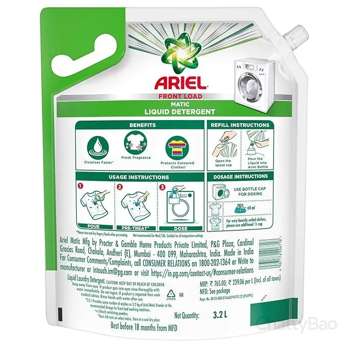 Ariel Front Load Matic Liquid Detergent 3.2 L view 2
