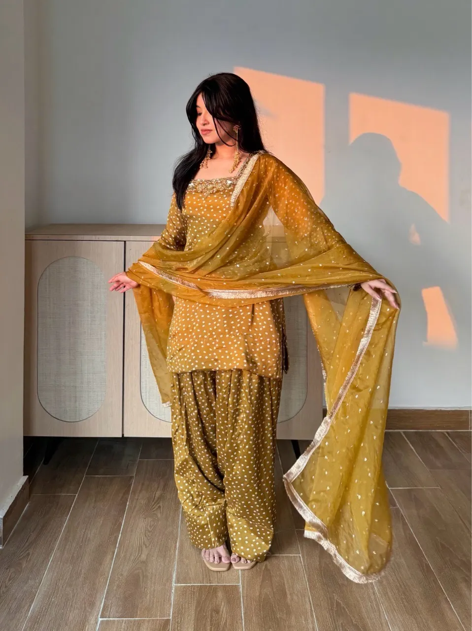 ‘Noor’ Farshi Salvar Set - Mustard view 5