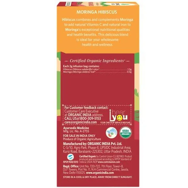 Organic India Moringa Hibiscus Tea 25 Tea Bags view 2