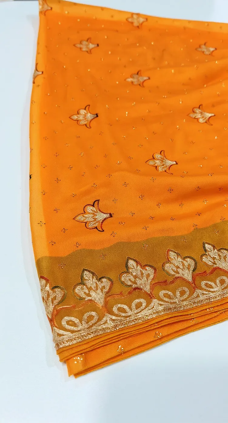 Elegant Embroidered Saree with Designer Floral Border – Available in Multiple Colours view 2