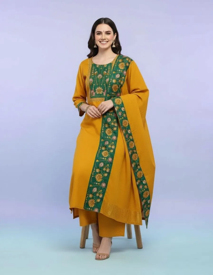 Golden Embroidered Salwar Suit view 2
