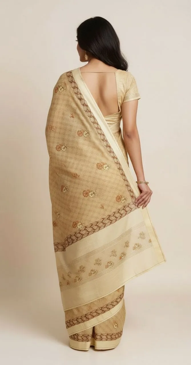 Floral Pattern Cotton Saree view 4