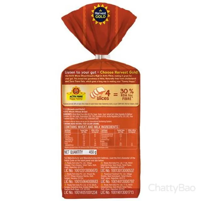 Harvest Gold Bread - 100% Whole Wheat 450 g view 2