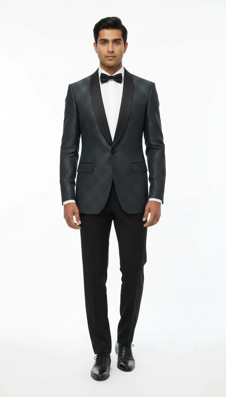 Designer Gray Tuxedo Suit view 5