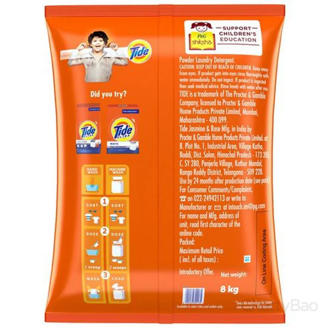 Tide Detergent Washing Powder - Jasmine & Rose 8 Kg (6 Kg + 2 Kg Free) view 2