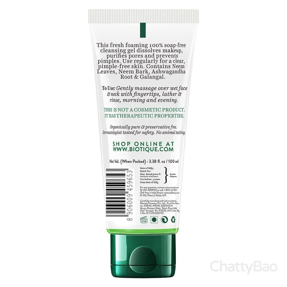 Biotique Fresh Neem Pimple Control Face Wash 100 ml view 2